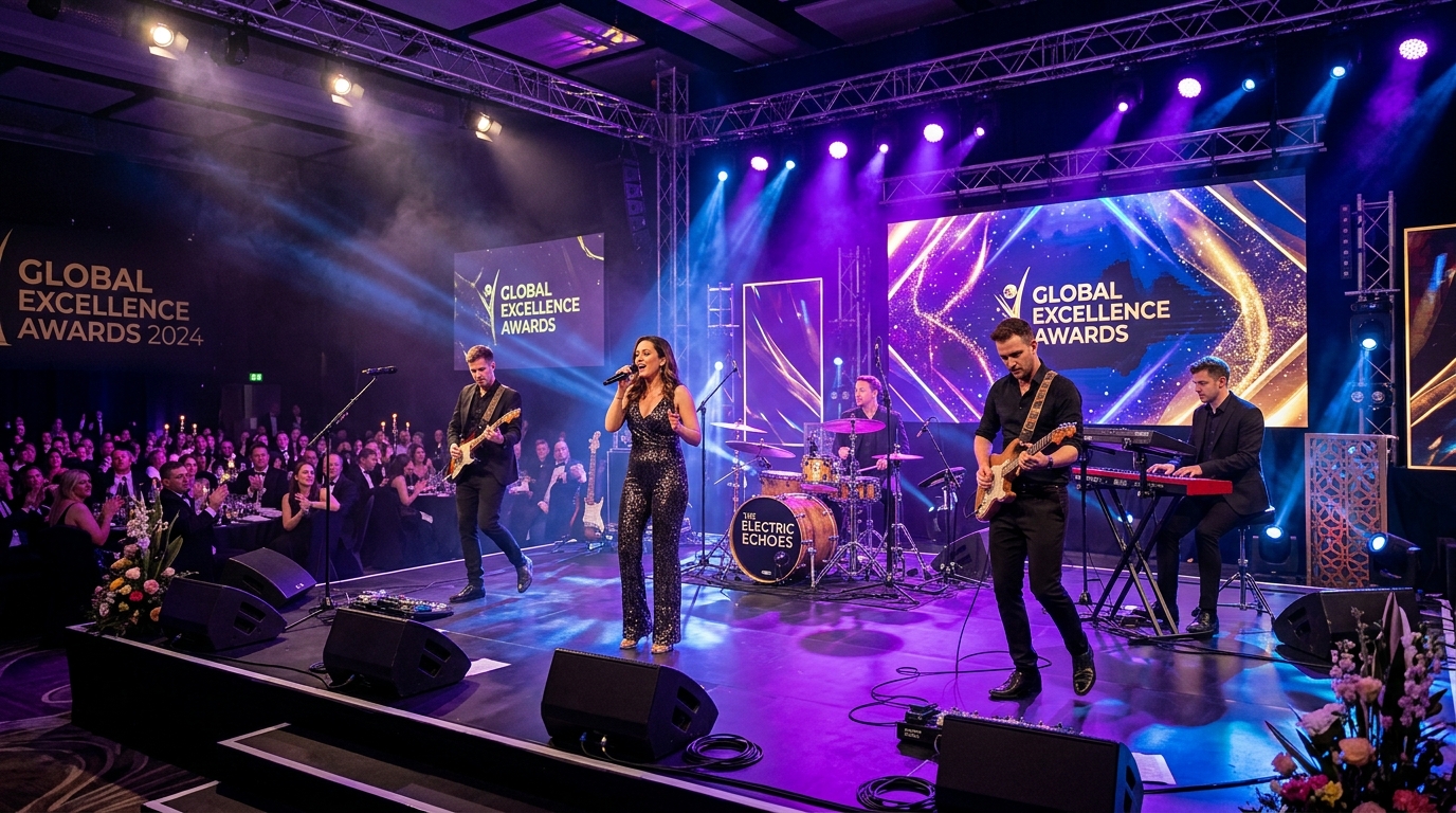 JBX Band performing for a large crowd at an indoor venue